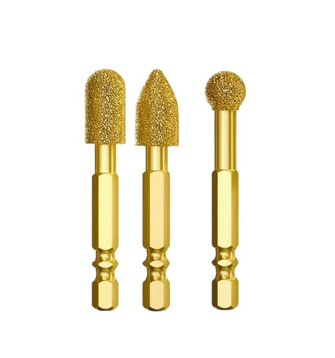 3 PCS Diamond Grinding polishing Heads, Hexagonal Handle Diamond Grinding Heads with Carbide Tips for Iron, Stainless Steel, Ceramic, Stone Polishing Spherical, Conical, Polygonal Drill