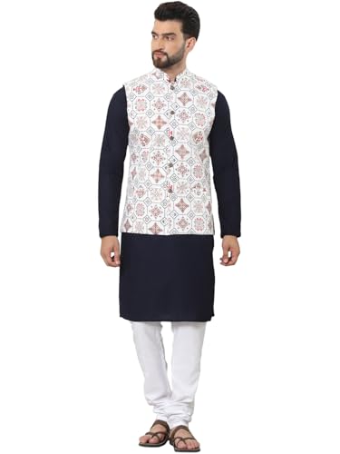 Image of SOJANYA (Since 1958 Men's Cotton Linen Maroon Kurta and White Pyjama with Mustard Cotton Nehru Jacket