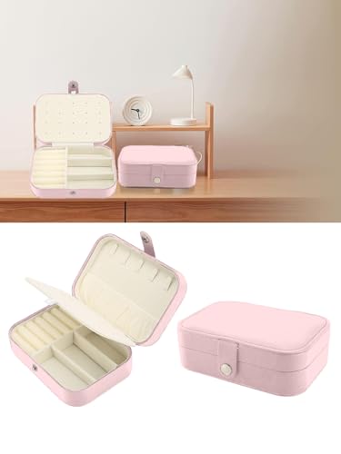 Image of Cortina Jewellery Organiser PU Leather Zipper | Portable Storage Box Case with Dividers | Container for Rings, Earrings, Necklace Home Organizer - Light Pink