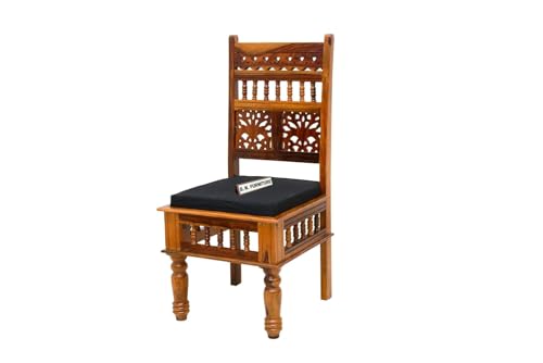 Image of B. N. FURNITURE Solid Sheesham Wood 4 Seater Dining Table Set with Black Cushioned Chairs | 34x34 Inch Square Table | Traditional Handcrafted Wooden Dining Set for Home & Apartment