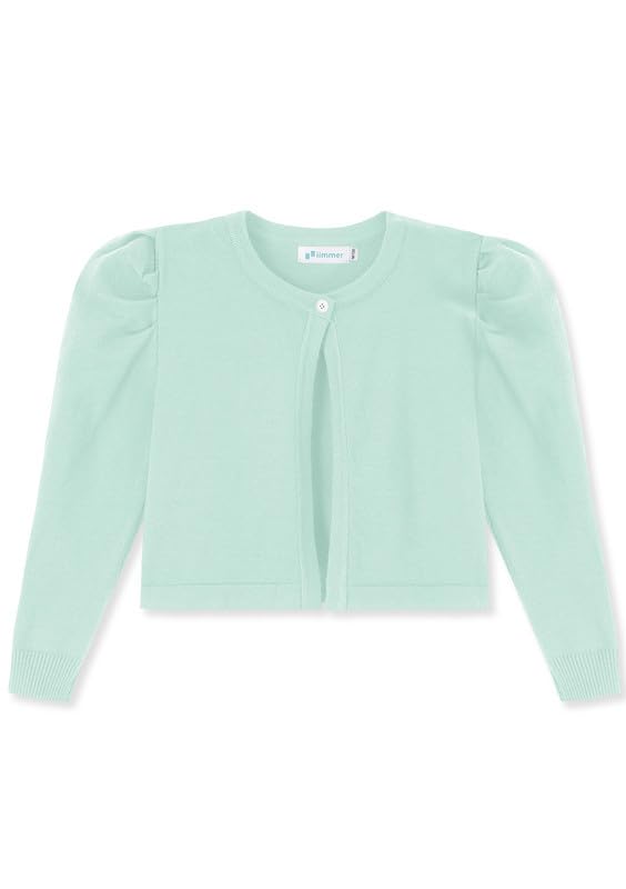 Girls Puff Long Sleeve Open Front Knit Cardigan Solid Round Neck Bolero Shrug Sweater Size 5-14 Years