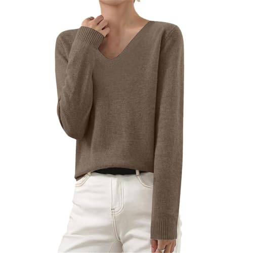 OIOLOYJM Fall Cashmere Sweaters for Women 2025 V Neck Long Sleeve Tops Lightweight Knitted Pullovers Merino Wool Sweater