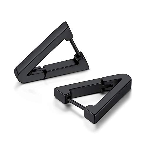 FOCALOOK Boucle d'Oreille Triangle Homme Noir en Acier Inoxydable Petit Anneau Oreille Créole...