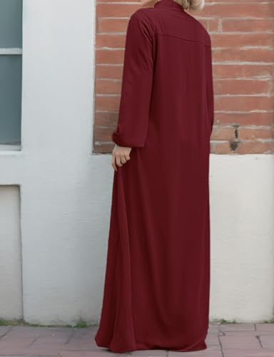 Image of Womens Abaya Muslim Long Sleeve Front Zipper Dress Prayer Islamic Clothes with Pockets