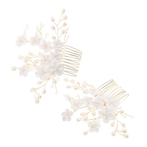 PENIKOKO 2個花飾り付き結婚式用ヘアコーム 軽量で安定した装着感 人工パー