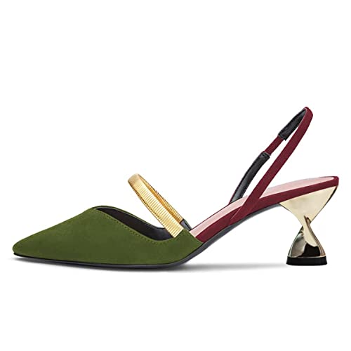XYD Women Trendy Closed Pointed Toe Slingback Sandals Mid Golden Heel Pull On Pumps Office Formal Dress Party Shoes2