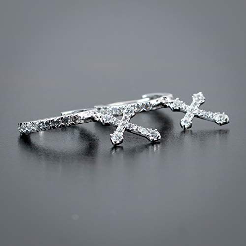 Men's 925 Sterling Silver Dangle Cross Drop Huggie Hoop Earrings3