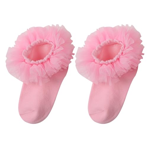 Kaerm Kids Girls Princess Socks Ankle Length Cotton Patchwork Tutu Mesh Performance Dance Socks
