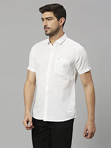 Image of Thomas Scott Men's | Solid | Half Sleeve | Slim Fit | Linen Blend | Spread Collar | Casual Shirt