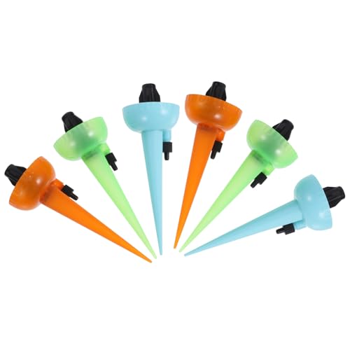 DECHOUS Estacas de Riego Automático por Goteo 6 Piezas Plástico Colores Verde Azul Naranja con Control de Agua para Macetas Jardín y Plantas Interiores Uso Práctico y Fácil