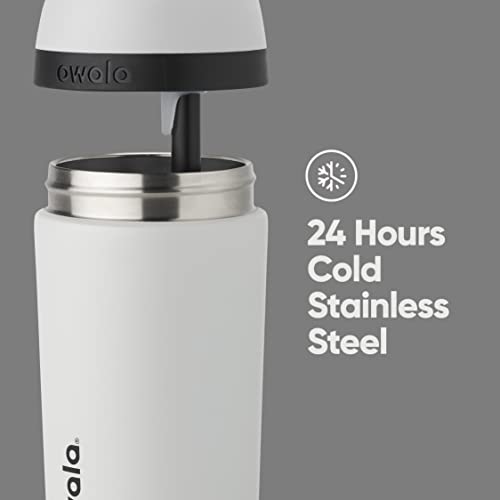 Image of Owala Kids Flip Insulation Stainless Steel Water Bottle with Straw, Locking Lid, Great for Travel, 14 Oz, Grey and Black