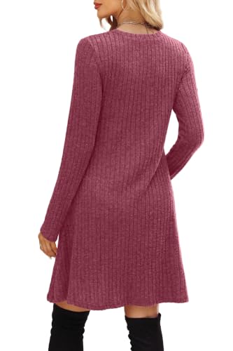 Image of OFEEFAN Long Sleeve Dress for Women Crew Neck Empire Waist Tunic Dress with Pockets
