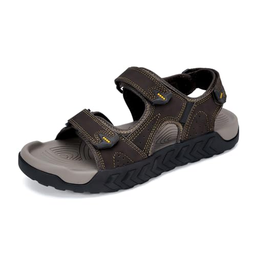 MAIZUN Mens Sport Leather Sandals for Men Hiking Athletic Walking Summer Shoes Open Toe Comfort Sandals Water Fisherman Sandal Breathable Lightweight Outdoor Casual Beach Brown 8.5