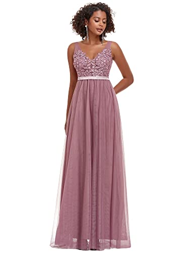 Ever-Pretty Damen Abendkleid A-Linie Hohe Taille Stickerei tüll V...