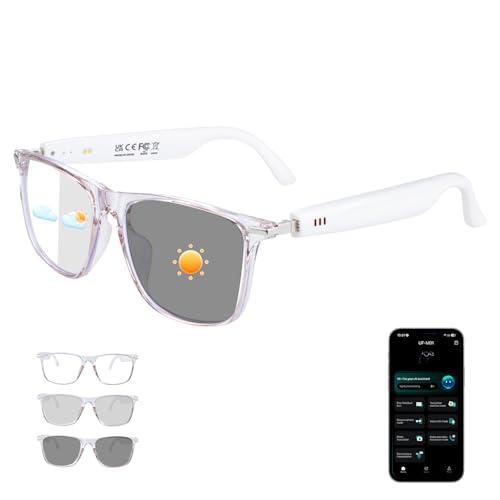 AI Smart Glasses, Bluetooth 6.0 Real-Time Translation Glasses for Men Women, 160+ Languages AI Translator, Open-Ear Bluetooth Glasses with Speakers, Color-Changing Lenses for Business Travel