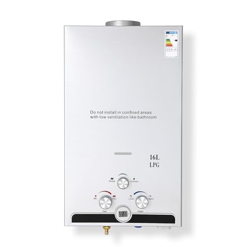 CO-Z Calentador de Agua Butano 16 L Instantáneo, LPG Sin Tanque, Certificado CE, Gas Licuado de Petróleo (16 L)