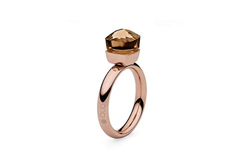 Qudo Firenze Anillo de acero inoxidable de color rosa con piedra topacio ahumado (marrón), Acero inoxidable