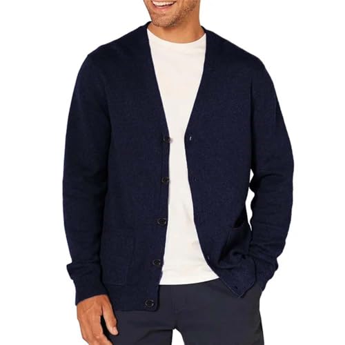 Men Casual Button Wool Cardigan Sweater Knitwear Long Sleeve Lightweight V-Neck Pullover3