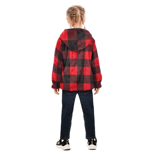 GuoChe Red Black Plaid Hooded Fleece Jacket Baby4