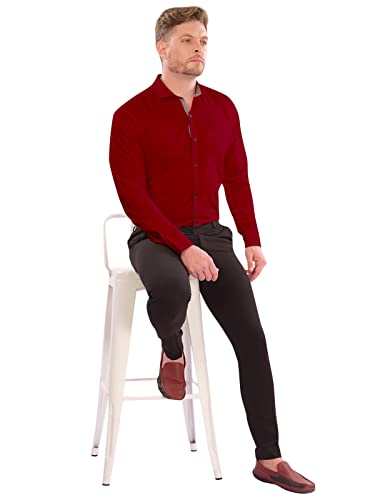 Image of LookMark Men's Cotton Blend Stitched Solid Full Sleeve Regular Fit Shirt
