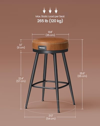 VASAGLE-EKHO-Collection-Swivel-Bar-Stools-Set-of-2-Counter-Height-Backless-Bar-Stools-Synthetic-Leather-with-Stitching-Mid-Century-Modern-256-Inch-Tall-Kitchen-Barstools-for-Home-Caramel-Brown VASAGLE EKHO Collection Swivel Bar Stools Set of 2 Counter Height Backless Bar Stools Synthetic Leather with Stitching Mid Century Modern 256 Inch Tall Kitchen Barstools for Home Caramel Brown