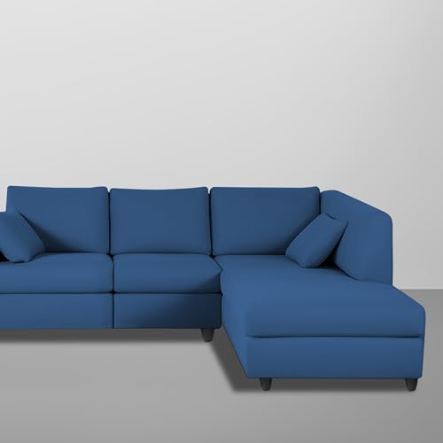 Image of Florian RHS 4 Seater L Shape Sofa Set for Living Room (Blue Fabric) Premium Fabric Sofa