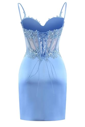 Clothfun Short Lace Applique Homecoming Dresses for Teens Satin Sequin Mini Cocktail Dress CY2362