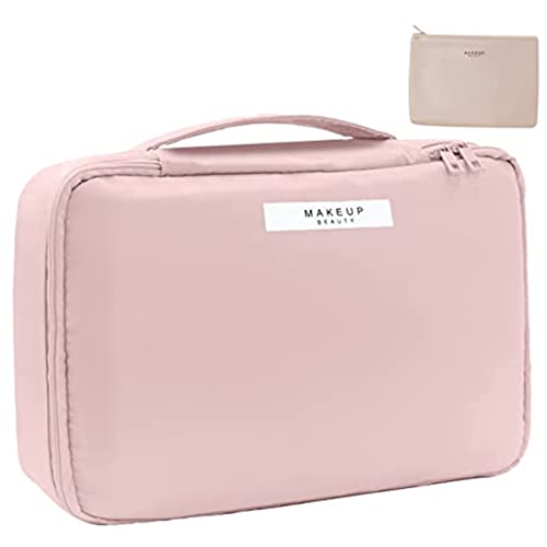 Myhoomowe - Estuche de maquillaje de viaje, estuche cosmético, neceser de maquillaje, neceser para mujeres y niñas, color rosa, rosa