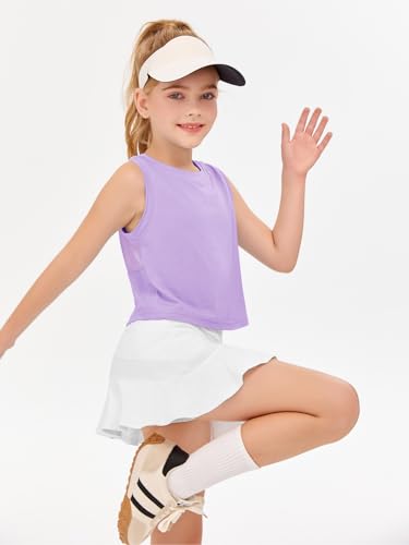 Image of Haloumoning Girls Athletic Tank Tops Kids Sleeveless Crop Tops Mesh Back Workout Cute Sports Shirts 5-14 Years