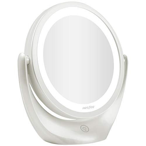 Aesfee LED Lighted Makeup Mirror, 5x Magnifying Double-Sided Portable Illuminated Travel Vanity Mirror with Lights, 3 Levels Adjustable Brightness, Dimmable Touch Sensor Switch