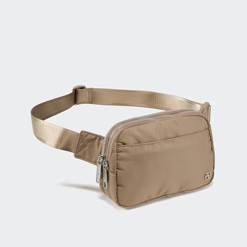 Image of Pander Everywhere Belt Bag for Women, 5 Zipper Pockets Nylon Crossbody Fanny Pack Purse (Gray Brown)
