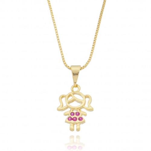 Colar Com 1 Pingente Filha Menina Banhado Em Ouro