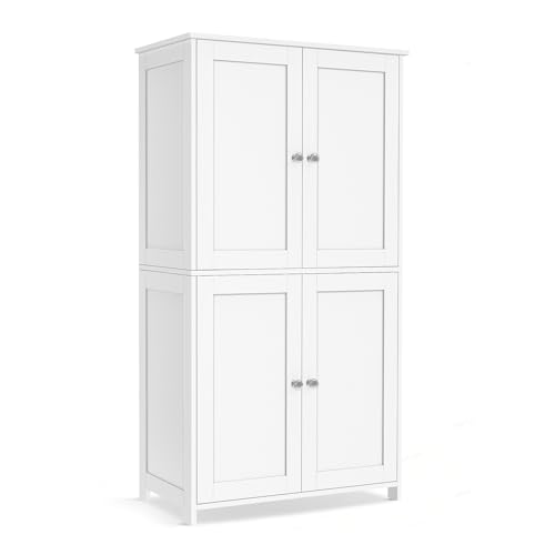 VASAGLE Meuble de Salle de Bain, Armoire de Rangement, Style Shaker, avec 2 Étagères Réglables, 4 Portes, Meuble Haut, pour Cuisine, Blanc Nuage BBC553WH01