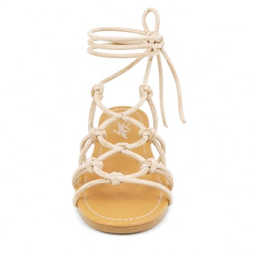 Image of Women's Lace Up Gladiator Flat Sandals Strappy Dressy Summer Tie Up