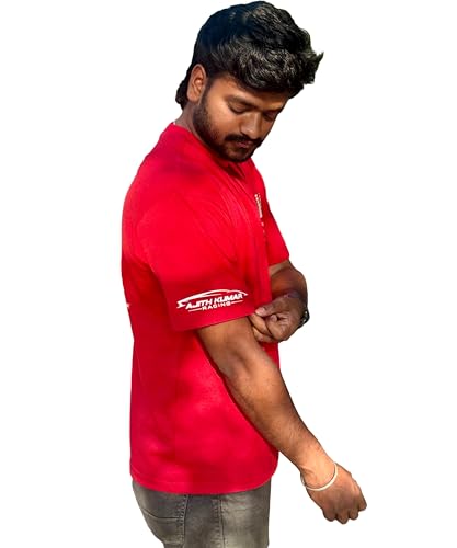 Image of Ajith Kumar Racing Theme Oversized T-Shirt, Red, AK Racing Graphic Print