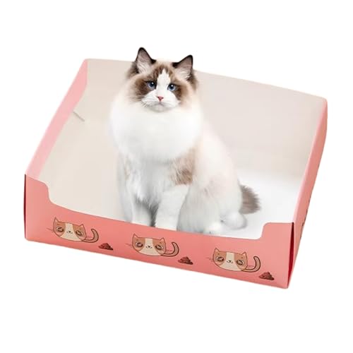 Nchdewui Disposable Cat Litter Trays, 5 Pcs Foldable Paper Litter Box, Travel Cat Litter Box, Heightened Design, Portable Travel Toilet Litter Pan Liners For Indoor Outdoor Cat (pink)