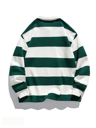 SweatyRocks Men's Loose Striped Sweatshirts Long Sleeve Collared Pullovers Preppy Top2