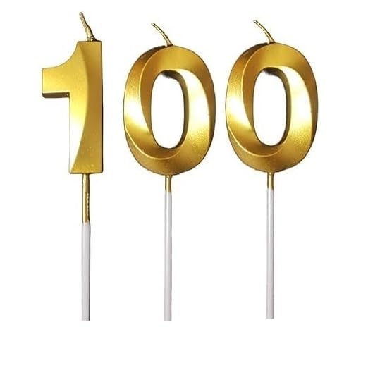 Image of ToyUniverse Number 100 Gold Candle | Hundred Number Candle | Number 100 Metallic Gold Candle for One Hundredth Birthday,Anniversary, Surprise Party Cake Decoration Candle (Pack of 2,Number 100)