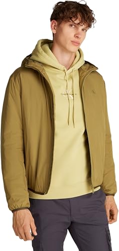 Calvin Klein Uomo Giacca a Vento Hi-Neck con Cappuccio, Verde (Gothic Olive), XL