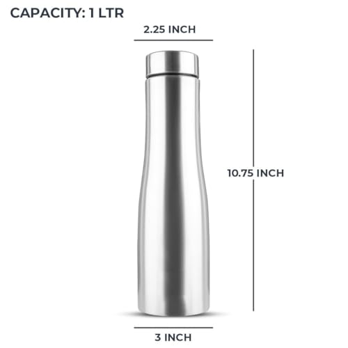 Image of Solimo Water Bottle Quality Hi-Rise Stainless Steel Single Wall 1000ML, Fridge Water Bottle |BPA Free | single wall Leak-Proof, Best for School /Office /Home /College /running (Pack 8)