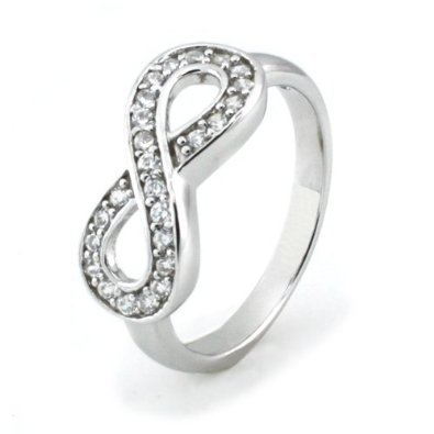 Metal Factory 925 Sterling Silver Cubic Zirconia Infinity Symbol CZ Wedding Band Ring
