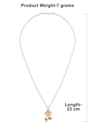 Image of ZAVERI PEARLS Pink & Green Enamelled Beautiful Rose Contemporary Pendant & Chain For Women-ZPFK16784