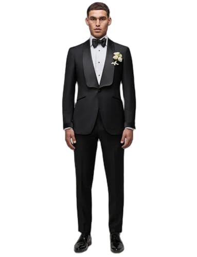 Men's Shawl Lapel Suit One Buttons Jacket and Pants Customizable Business Work Groom