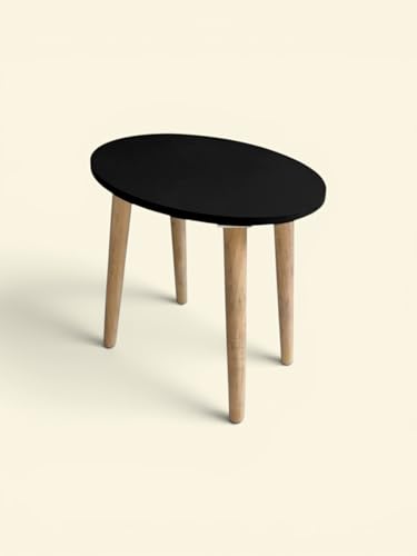 Image of Modern Oval Side Table with 4 Wooden Legs, Minimalist End Table /Coffee Table for Living Room, Bedside Nightstand for Bedroom, Balcony & Small Spaces