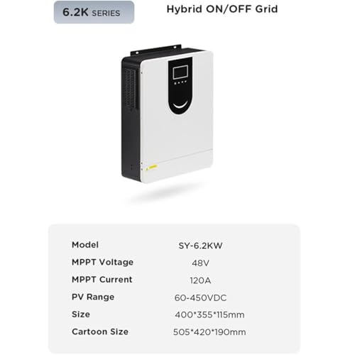6200W Solar Inverter 48V DC to 220-230V AC, On/Off-Grid Hybrid Inverter with 120A MPPT Solar Charge Controller, Work with 48V Lead Acid & Lithium Battery