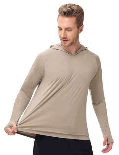 Image of Mens Long Sleeve Athletic Hoodie Sun Protection Gym Workout Shirt for Hiking Running Fishing