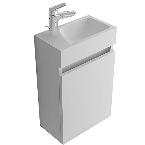 Preisvergleich Produktbild bad1a Alpenberger Badezimmermöbel-Set Handwaschbecken aus hochwertigem Mineralguss inkl. Waschbeckenunterschrank 40 cm mit SoftClose Weiß / Elegante&Platzsparende Einrichtungslösung