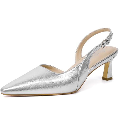 Image of Mostrin Kitten Heels for Women Slingback Pointed Closed Toe Heels Women's Pumps Shoes for Wedding, Party, Commuting