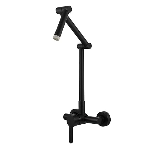 GLJTUO Black Dual Mode Kitchen Wall Mounted Faucet with Double Hole Folding Tap 360° Rotation Hot and Cold Mix Multifunction Sink Taps