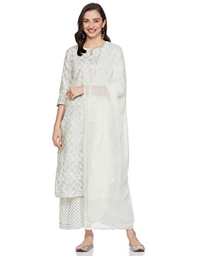 Image of GoSriKi Women's Cotton Blend Printed Straight Kurta, Pant & Dupatta (Shopping-GO)